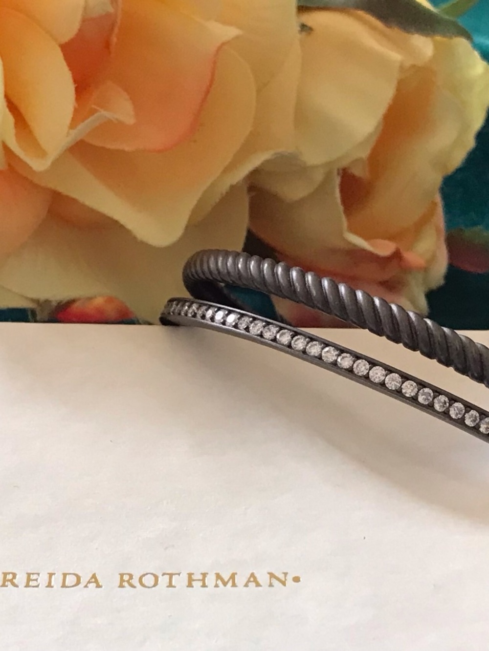 Freida Rothman Black and Silver Crystal Bangle Set